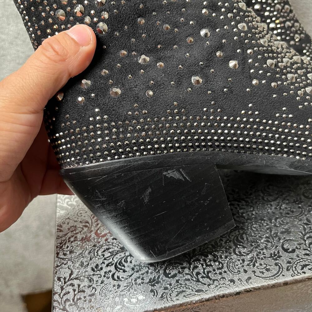 Isnom Rhinestone Boots Pointed Toe Block Heel Ank… - image 3